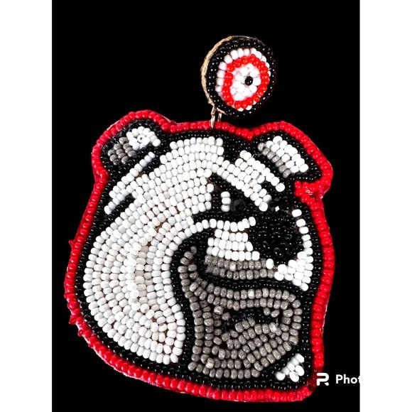 Bulldog Earrings UGA Dawgs University of Georgia Beaded Dangle Post New … - Picture 6 of 12